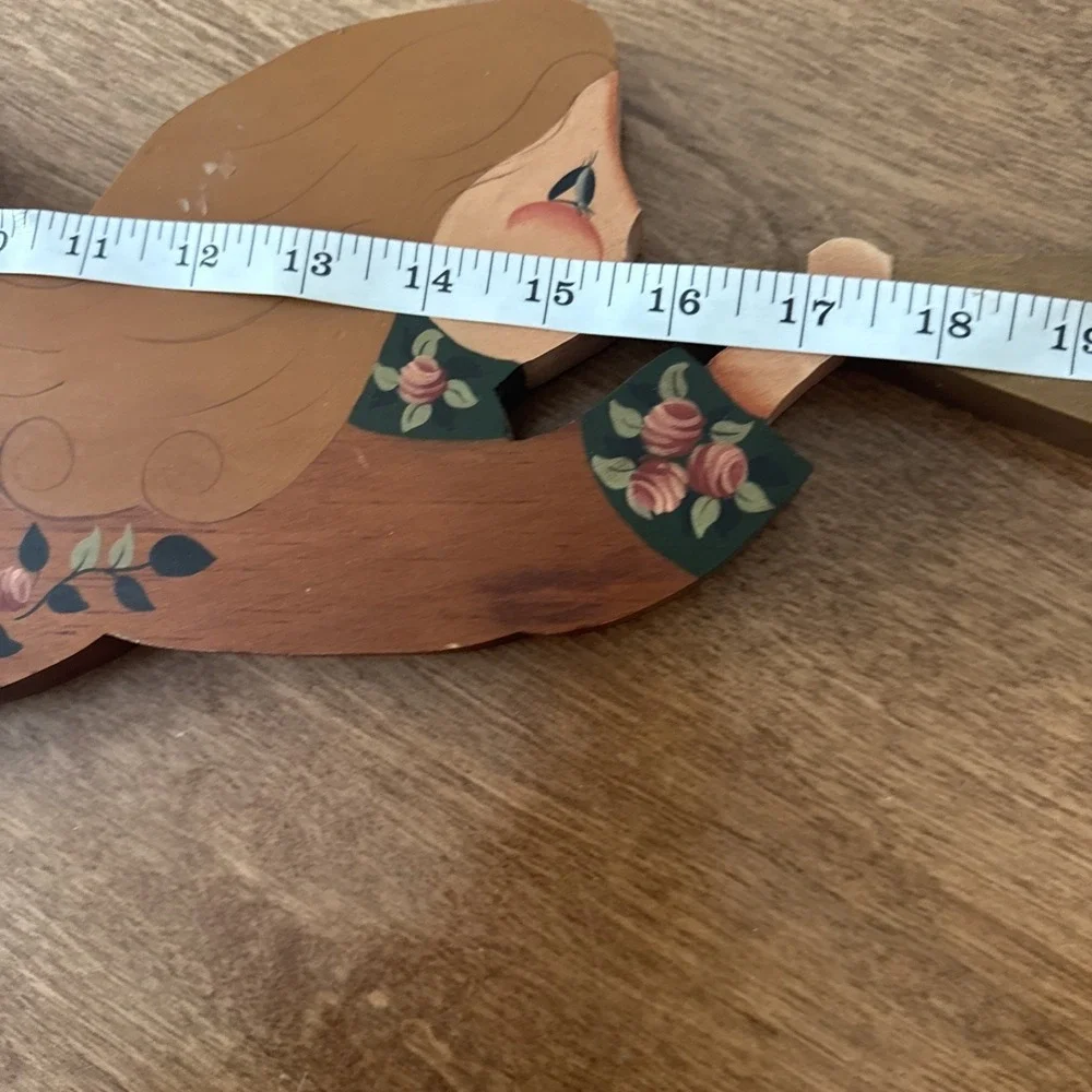 Flying Girl Trumpet Hand Crafted Painted on Wood Wall Hanging, 21 1/4